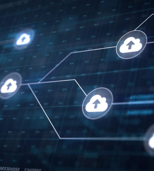 Cloud Upload Icon Line Connection of Circuit Board